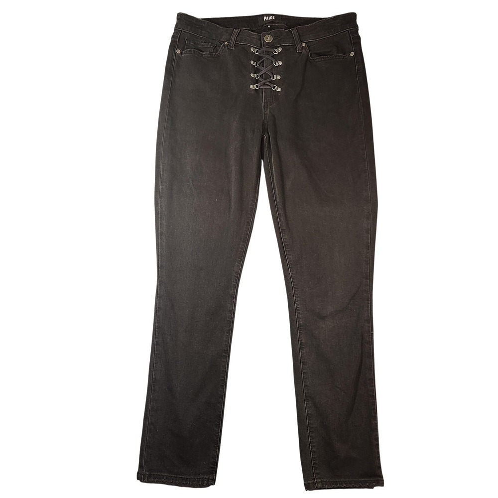 Paige Jeans Womens 31 Black Hoxton Ankle Peg Lace Up High Rise Skinny Jeans